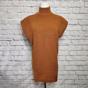 By Anthropologie Short-Sleeve Mock-Neck Sweater Mini Dress / Tunic Top Sz XXS